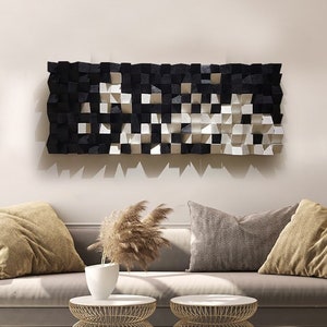Wood Wall Decor, Housewarming Gift Natural Rustic Wall Art Horizontal Wall Hanging Farmhouse Wall Art Decor Rectangular Mosaic art
