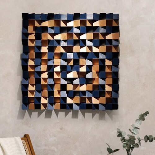 Acoustic Panel 3D Wood Wall Art Wooden Wall Decor Blue Etsy