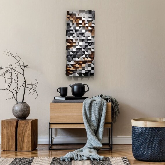 Acoustic Sound Panel Skyline Diffuser, Reclaimed Wood Wall Art