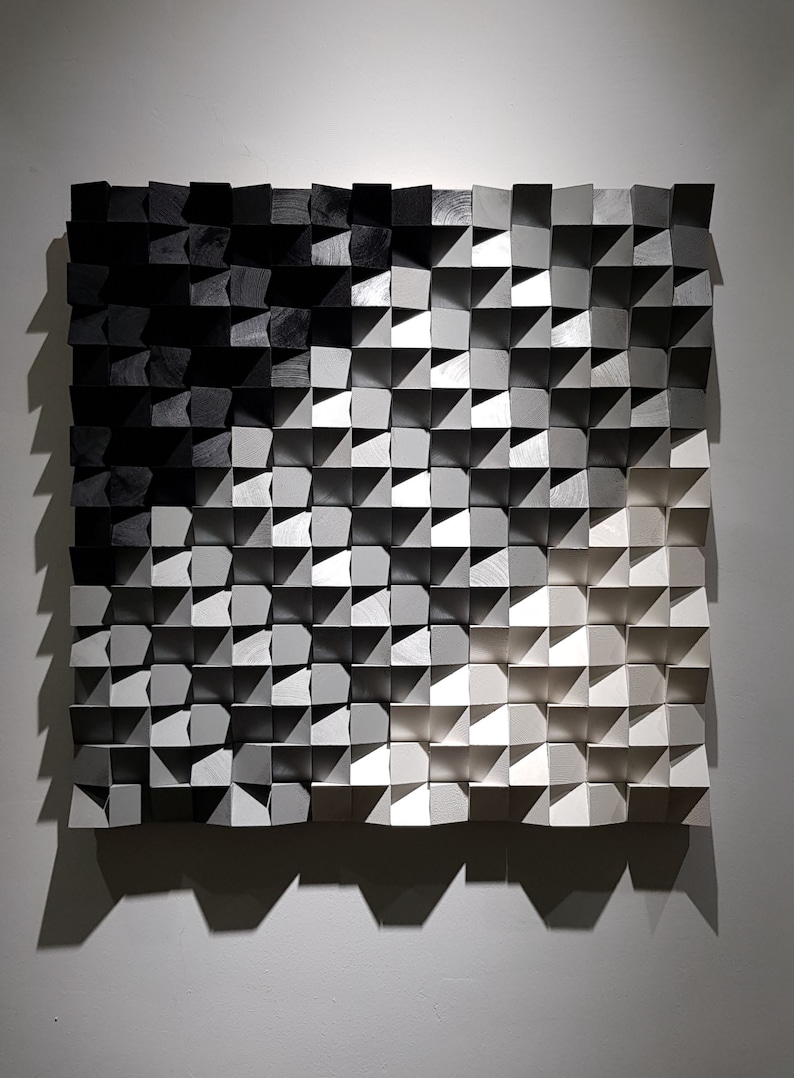 Geometric Wall Art Black and White Wood Panel 3D Wooden Art Etsy