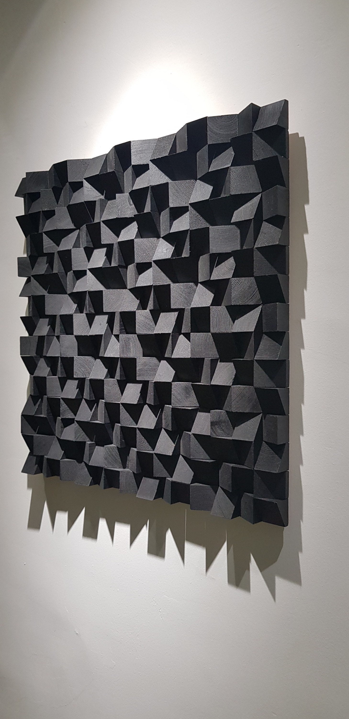 Black Acoustic Panel, Sound Diffuser, Wall Mosaic Sculpture, Teacher Gift, Geometric Wood Wall Art, Personalized Contemporary Eclectic Art