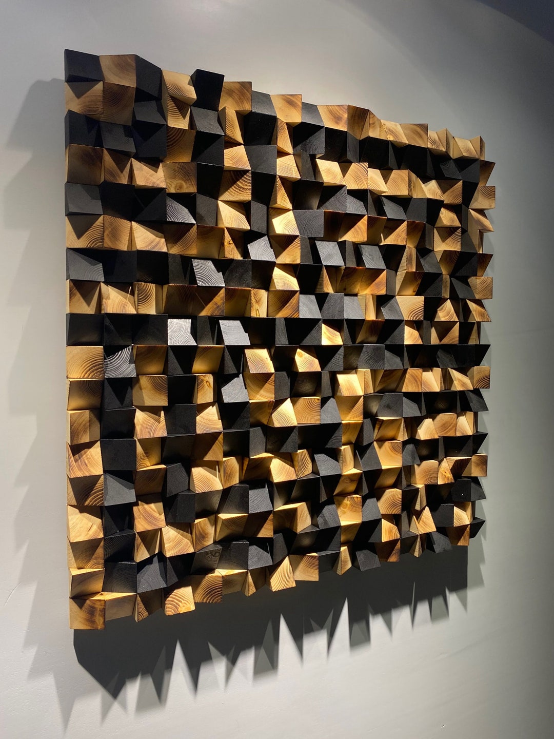Reclaimed Wood Wall 3D Sound Diffuser Panel, Large Wood Wall Decor ...