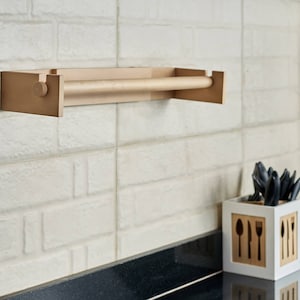 Porta rotolo di carta bianco, distributore di rotoli da cucina a parete, porta rotolo di carta in legno, porta foglio di alluminio 43 cm, contenitore per cucina, porta rotolo di carta