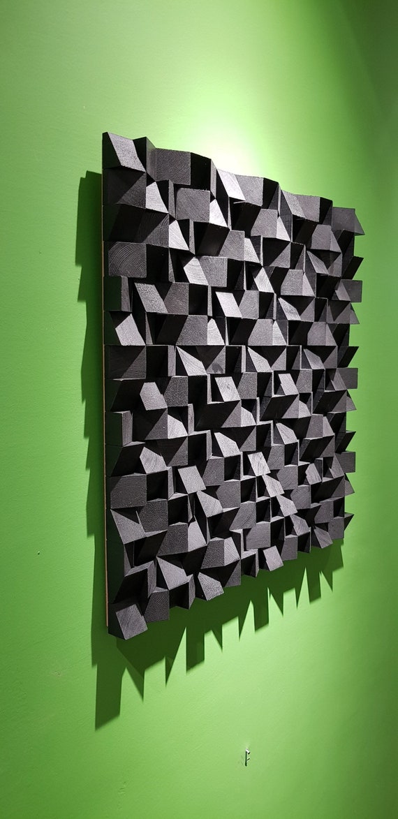 Black Reclaimed 3d Wood Wall Mosaic Art / Headboard / Sound Etsy