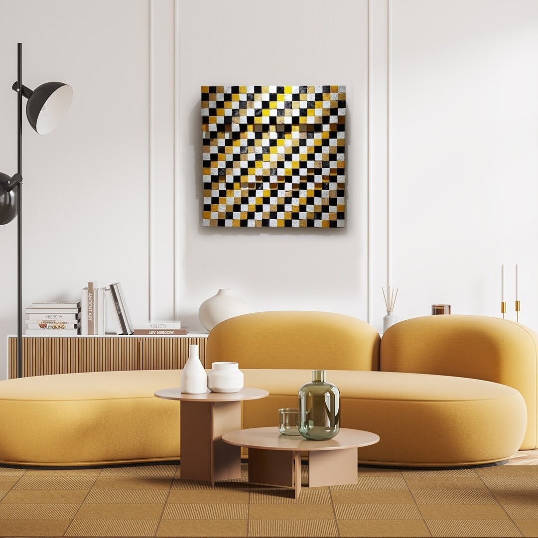 Square Wall Panel, Wood Blocks Wall Decor, Handmade Home Decor, Mosaic