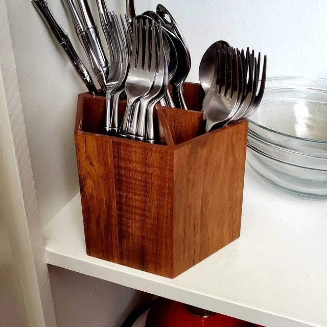 Bamboo Rotating Utensil Holder & Kitchen Organizer, Multiple Compartments,  8 Sections, store Forks, Serving Spoons, Knives, and other cooking tools