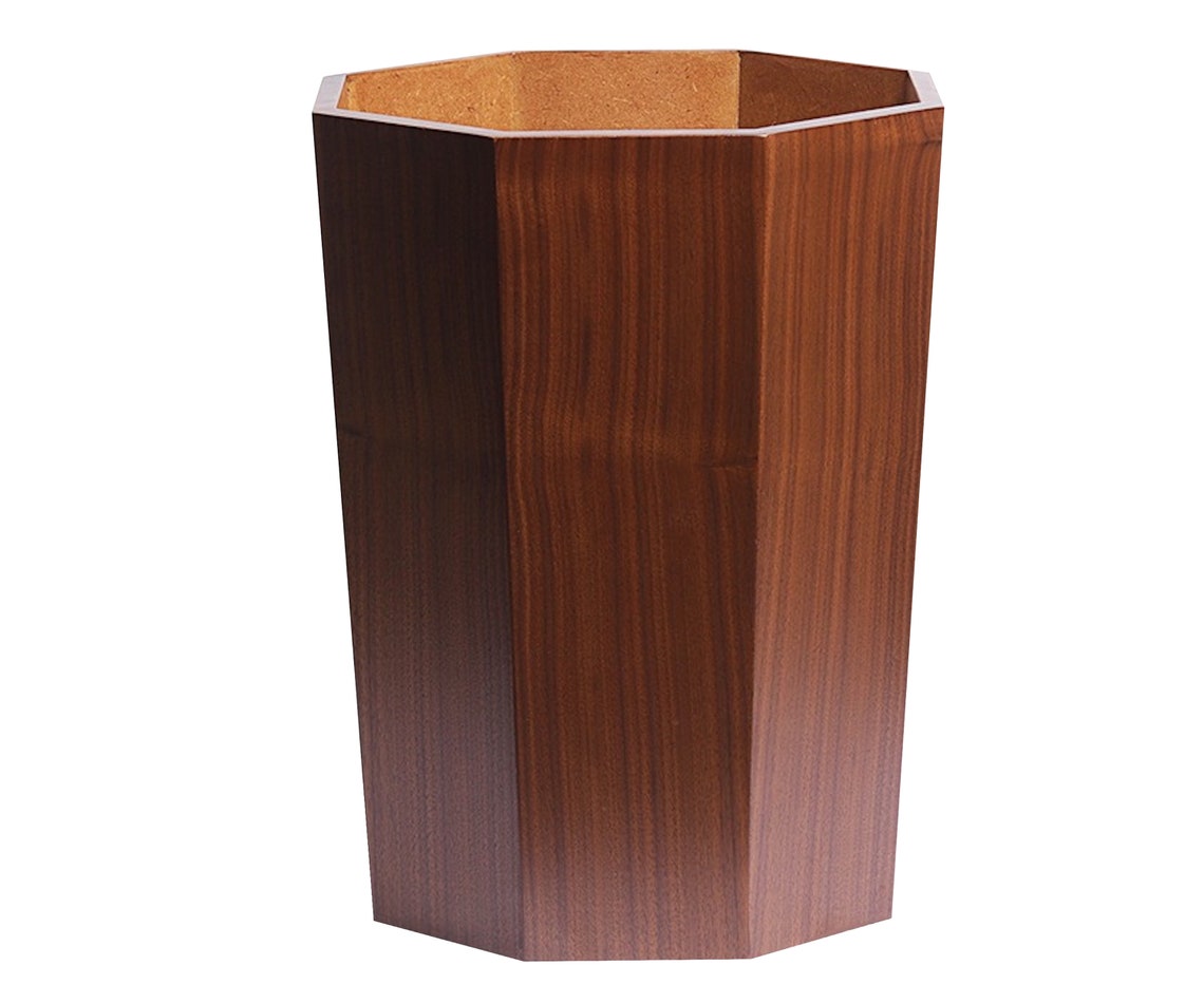 Octagon Trash Can Modern Wood Trash Bin Walnut Brown Garbage Etsy