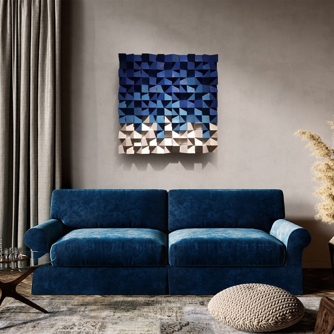 3D Wall Art Blue and White Wall Hanging Custom Size Wooden Etsy