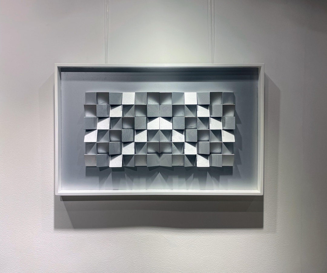 Grey Wall Panel Wooden Blocks Sculpture Abstract Wall Art Etsy