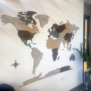 3D Wooden World Map 1 layer, 5th Anniversary Gift for Couples, Wood Map of the World Travel Wall Décor, Traveler Gift, Office World Map