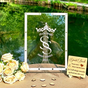 Clear Acrylic Quinceanera Birthday Guest Book Alternative Mis Quince Crown Guestbook Custom Princess Guestbook Sign Mis Quince Keepsake Sign