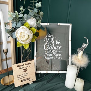Mis quince anos birthday guest book alternative Sweet 15 guestbook Quinceanera gift Acrylic quinceanera guestbook