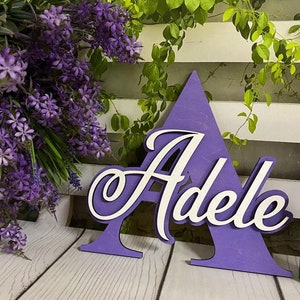 Signo de nombre de madera de vivero personalizado, placa de nombre, decoración de la pared del bebé, letras de nombre de la guardería, signo de nombre del niño, letras de pared colgantes, letras de nombre rosa