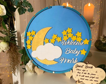 Baby shower moon and star guest book alternative, Twinkle baby shower, Twinkle twinkle little star, Shower guestbook, Stars guestbook sign