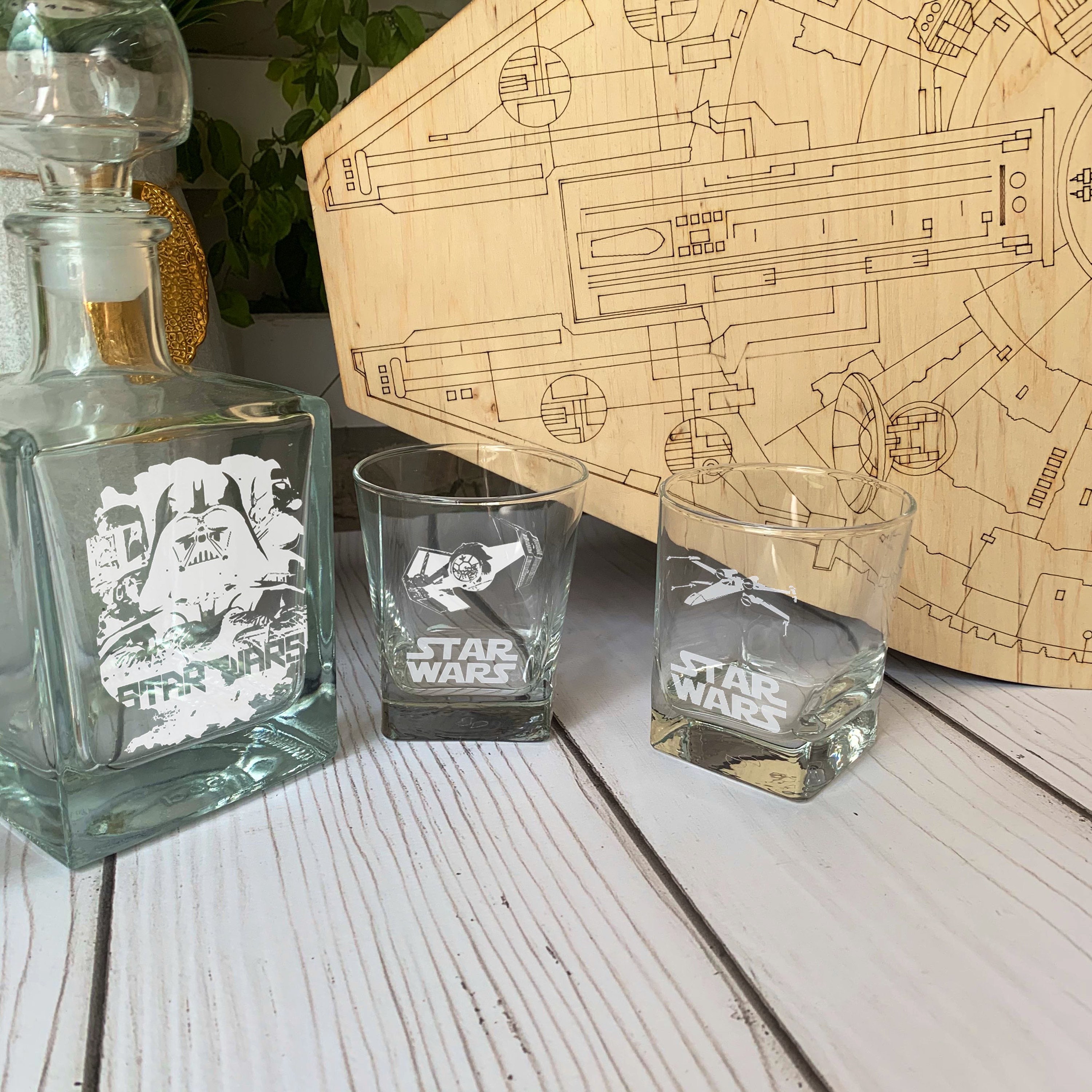 Whiskey Decanter Set Custom Whiskey Glasses Death Star Whiskey Gift  Millennium Falcon Whiskey Fan Gift 