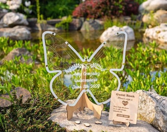 Mis Quince Libro de visitas Alternative Clear Quinceañera Butterfly Libro de visitas Sweet 16 Birthday Guestbook Heart Guestbook