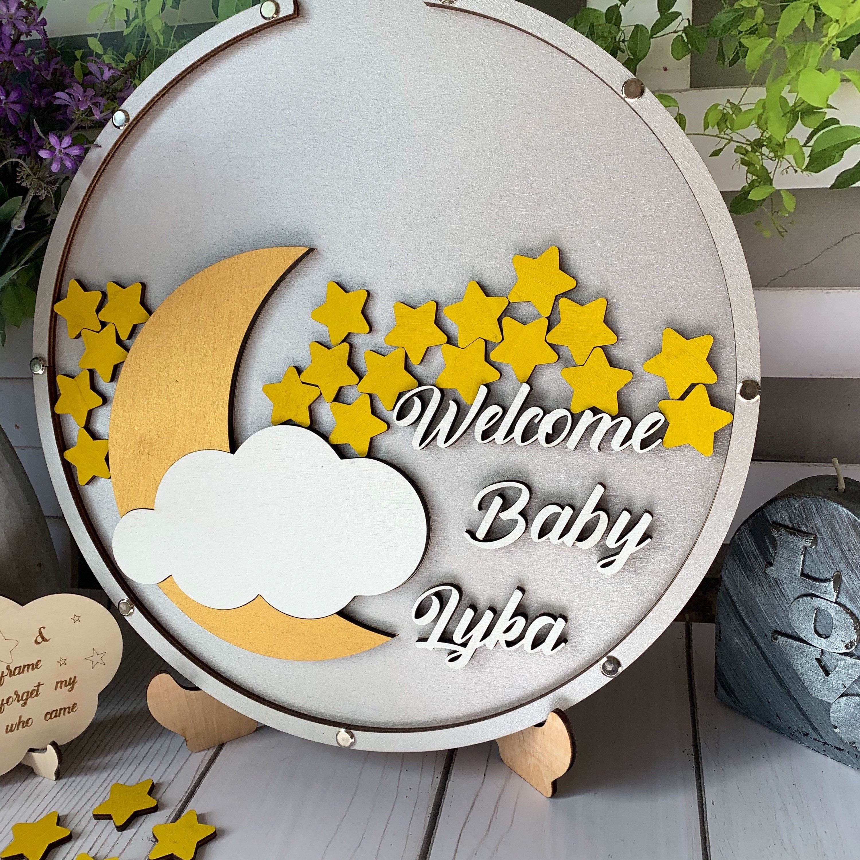 Moon and stars baby shower guest book alternative 1st | Etsy