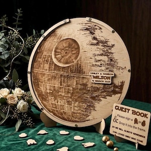 Star Wars Wooden Wedding Guest Book Alternative Wood Death Star Wedding Guestbook  Star Wars Wedding Keepsake Star Wars Wood Guestbook