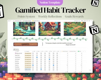 Forest Adventure Habit Tracker - Gamified Points-Based Productivity System, Weekly Journaling - Digital Download | Cottage Core | Aesthetic