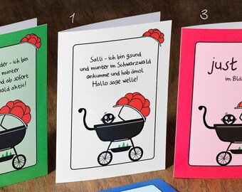 Birth folding card sets black forest baby baptism, with envelopes, 3 motif texts and 1x free to write your own, colors white green red blue