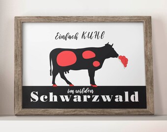 Black Forest cow premium poster, professional quality photo print, decorative gift, grafic with style and wit, in white and green