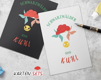 Black Forest cards cow and Bollenhut, set of high quality greeting cards made of fine natural paper, postcard for invitation to decoration