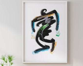 Art print poster rhythm, sweeping figurative motif, modern abstract graphic in high quality, individual gift
