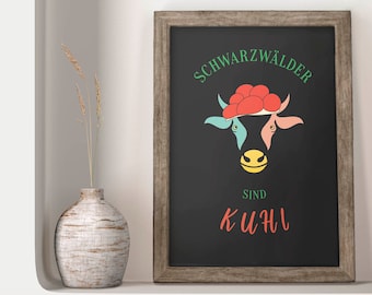 Black Forest cow poster premium photo print in professional quality, smart decoration perfect gift with style and wit, also as postcard