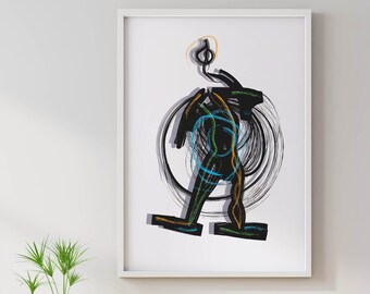 Art print poster of modern abstract graphic in high quality printing, sweeping figurative motif, individual gift