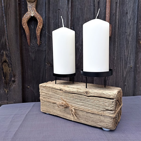 Candle / tealight holder made of metal on a great driftwood beam 24 cm No. 321