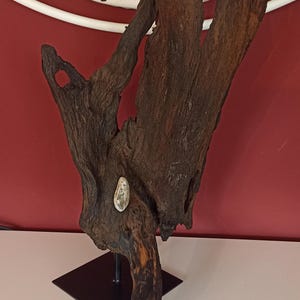 Sculpture made from a beautiful piece of driftwood root 75 cm on a metal base.