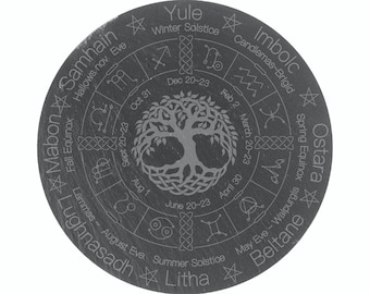 Wheel of the Year Tree - engraved natural slate - Wicca annual cycle of seasons - Wicca - Pagan - altar tools