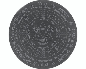 Wheel of the Year Triquetra - engraved natural slate - Wicca annual cycle of seasons - Wicca - Pagan - altar tools