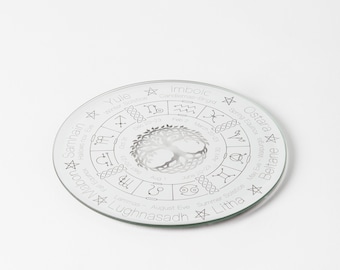 Wheel of the Year - Crystal Charging - Sacred Geometry - Engraved Mirror - Wicca - Pagan - altar tools