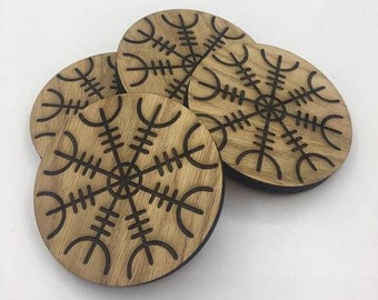 Helm of Awe Coasters - Set of 4 - Novelty coasters - Norse sigil