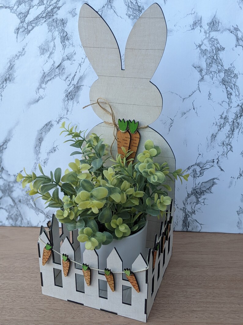 Bunny and Picket Fence Planter SVG Etsy
