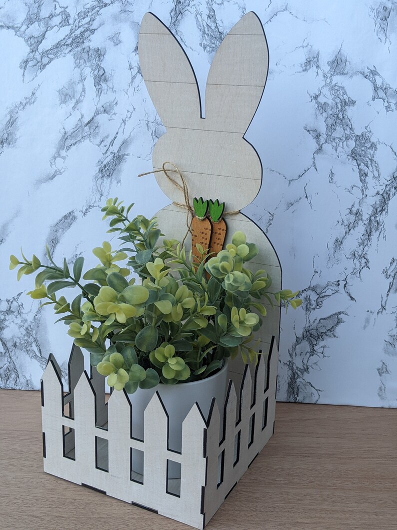 Bunny and Picket Fence Planter SVG Etsy