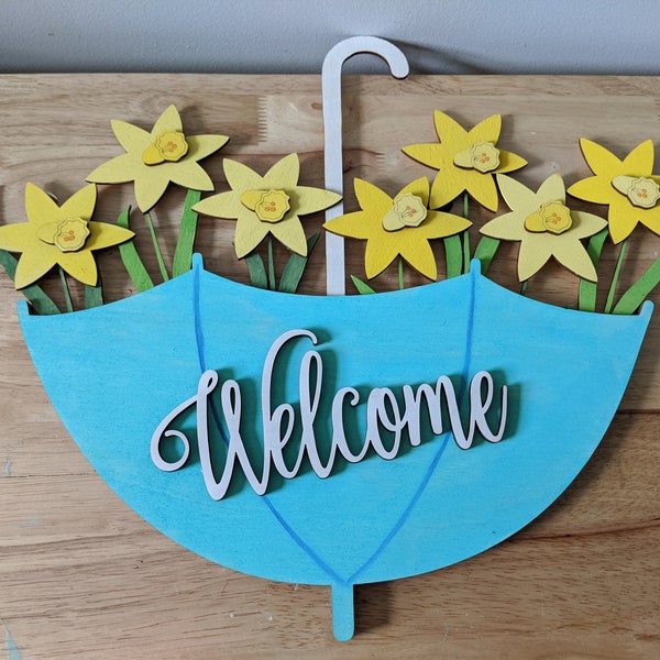 Umbrella and Daffodil Door Hanger