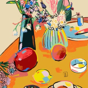 Autumn Fruit and Flowers, a fall inspired still life digital art print