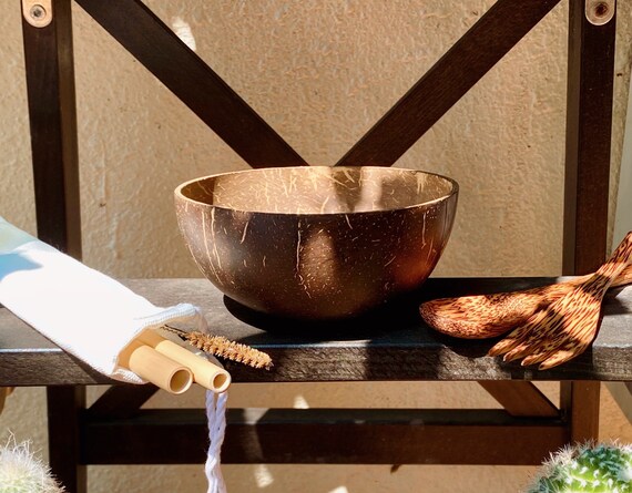 Kokosnuss-Schale Bambus Strohhalme Kokos-Holz-Besteck | Etsy