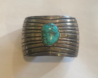 Harry or Herbert?  S Begay Navajo Turquoise Sterling Silver Cuff Bracelet!