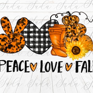 Peace Love Fall Sublimation PNG Design, Halloween design, Halloween transfers design png, Peace Love Halloween png