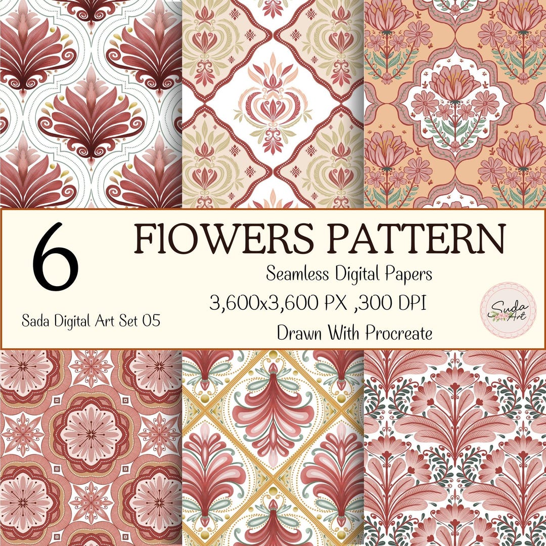 6 Seamless Floral Digital Papers • Pink Textured Patterns (digital ...
