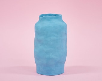 Hand-built blue ceramic vase