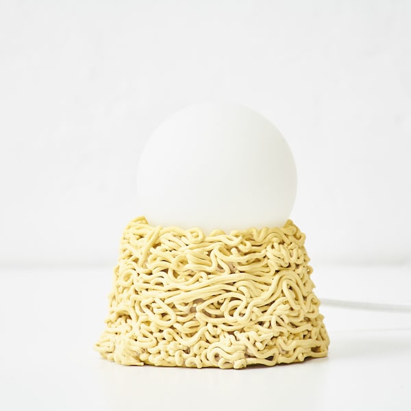 Small hand-built ceramic yellow noodle lamp