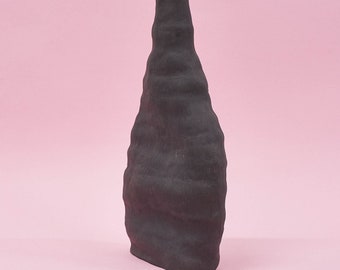 Black hand-built ceramic rough texture vase