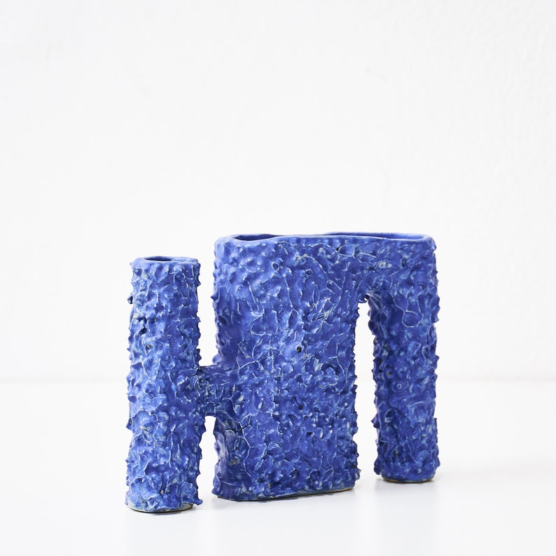 Hand-built blue vase with rough texture image 3