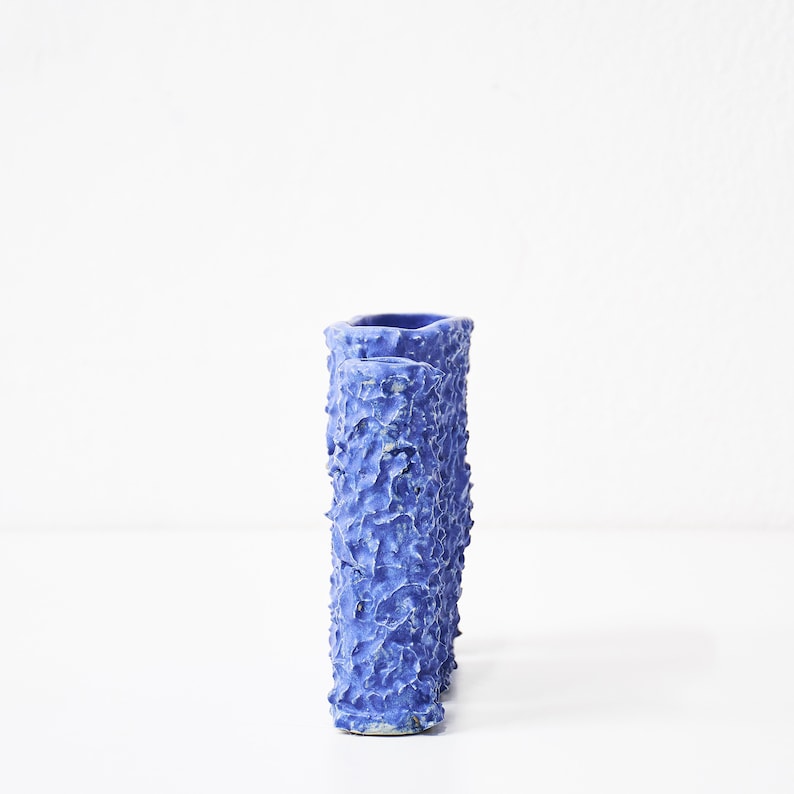 Hand-built blue vase with rough texture image 2