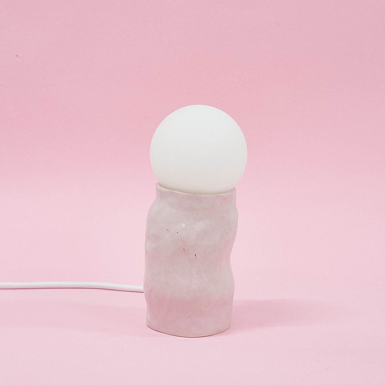 Small hand-built ceramic pink glossy lamp image 1