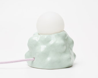 Hand-built ceramic green pastel glossy lamp